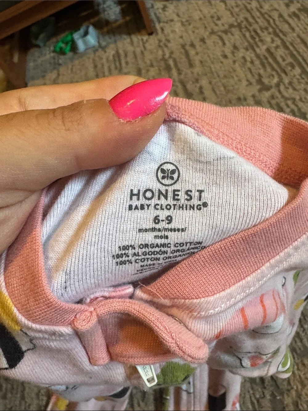 Honest Pink Sushi Print Footed One-Piece Pajamas 6-9 month
